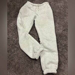 Gray, fuzzy plush sweatpants